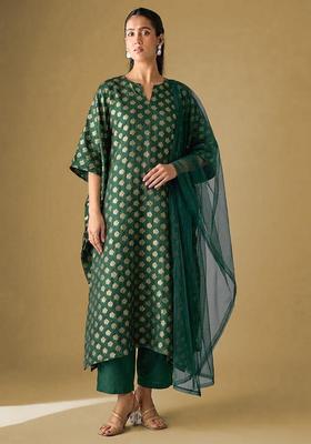 Bottle Green Brocade Kurta Set