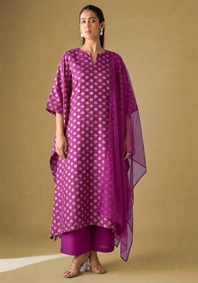 Magenta Purple Brocade Kurta Set