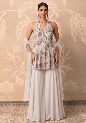 Off-White Printed Crepe Sharara Set