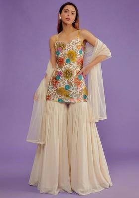 Ivory Printed Crepe Sharara Set