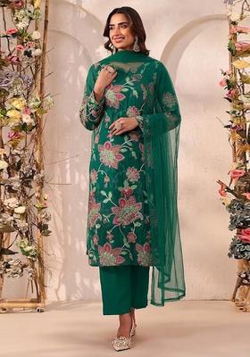 Green Printed Organza Kurta Set