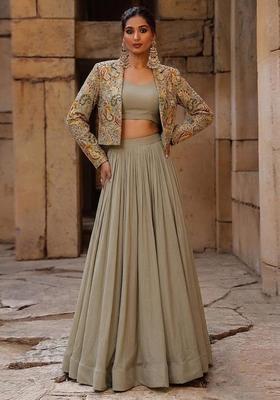 Grey Printed Crepe Fusion Set