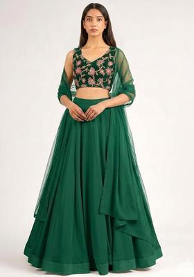 Bottle Green Sequin Organza Lehenga Set
