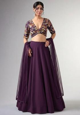 Royal Purple Printed Silk Blend Lehenga Set