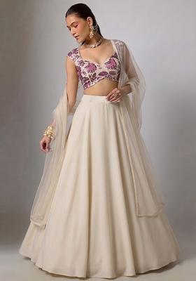 Off-White Printed Organza Lehenga Set
