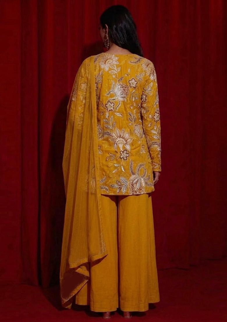 Mustard Yellow Printed Organza Sharara Set - Indya