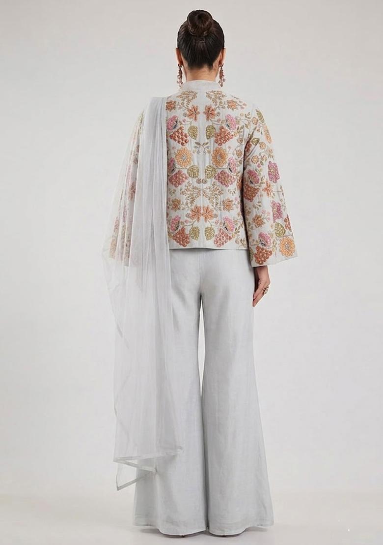 Grey Printed Crepe Fusion Set - Indya
