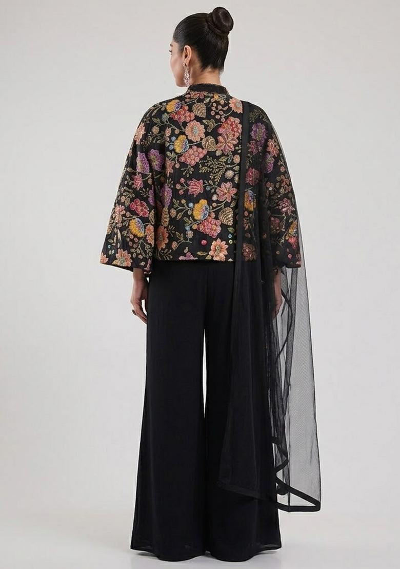 Black Printed Crepe Fusion Set - Indya