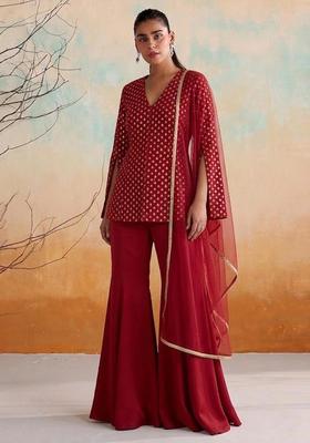 Crimson Red Chanderi Fusion Set