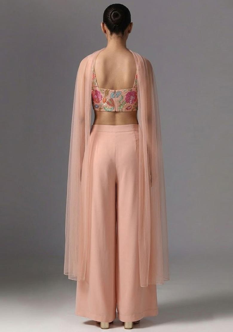 Peach Printed Poly Blend Fusion Set - Indya