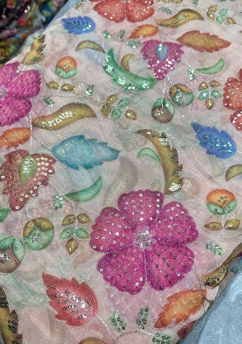 Peach Printed Poly Blend Fusion Set - Indya