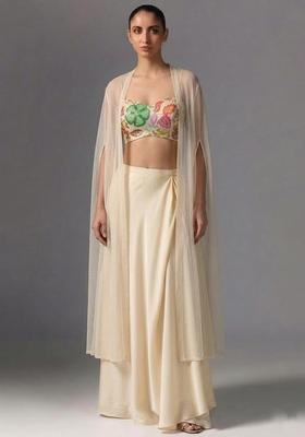 Cream Printed Poly Blend Fusion Set