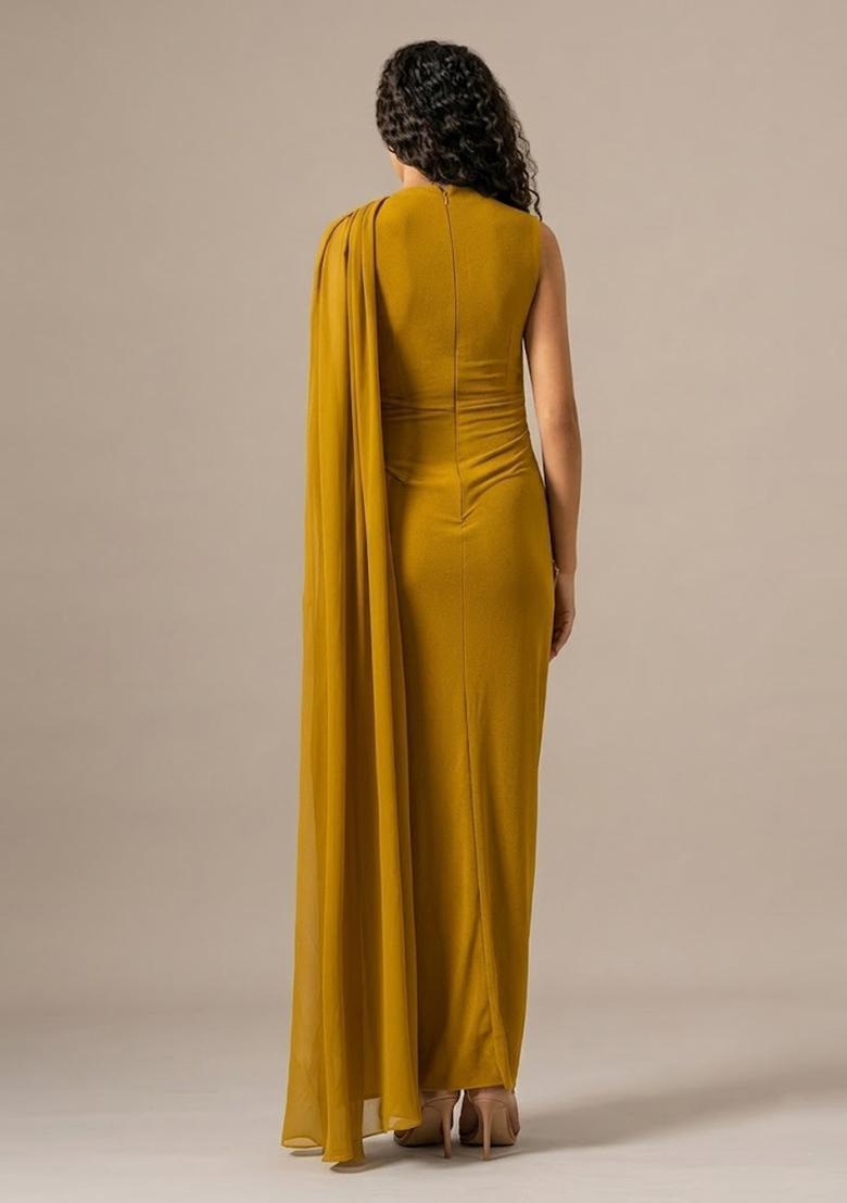 Mustard Yellow Handwork Fusion Set - Indya