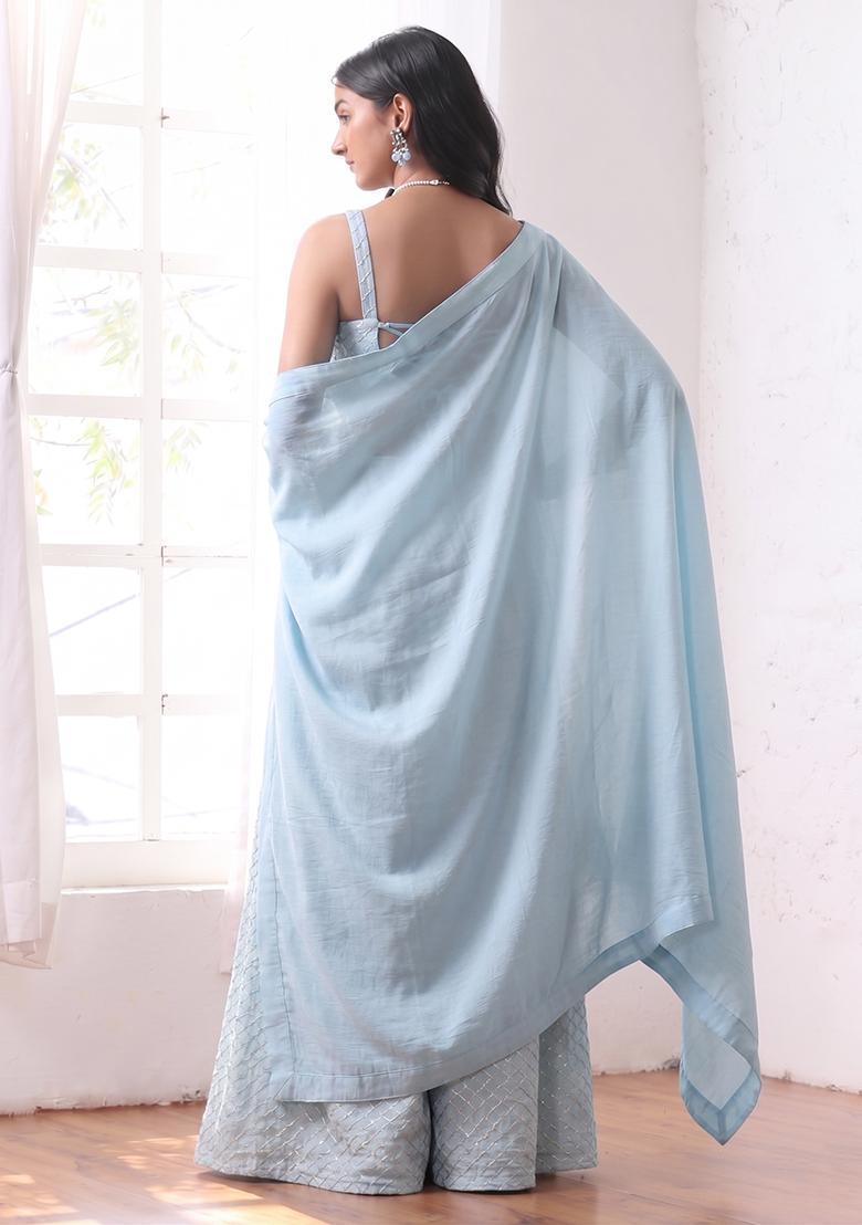 Powder Blue Silk Blend Fusion Set - Indya