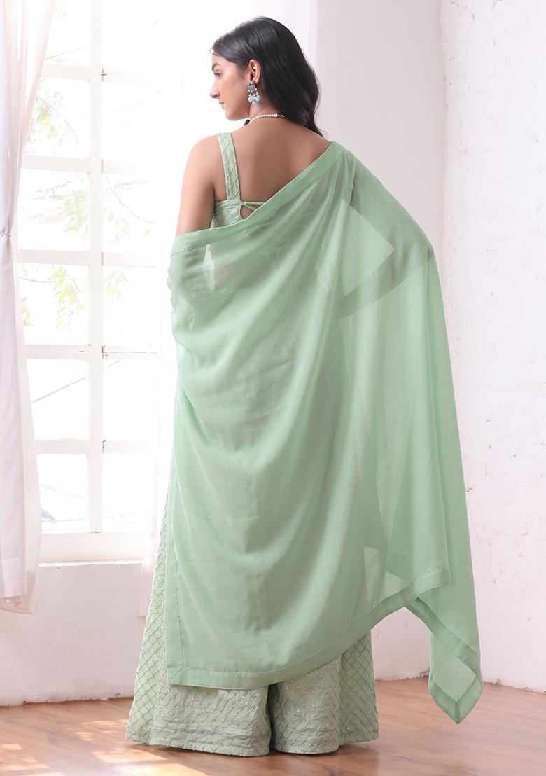 Mint Green Silk Blend Fusion Set - Indya