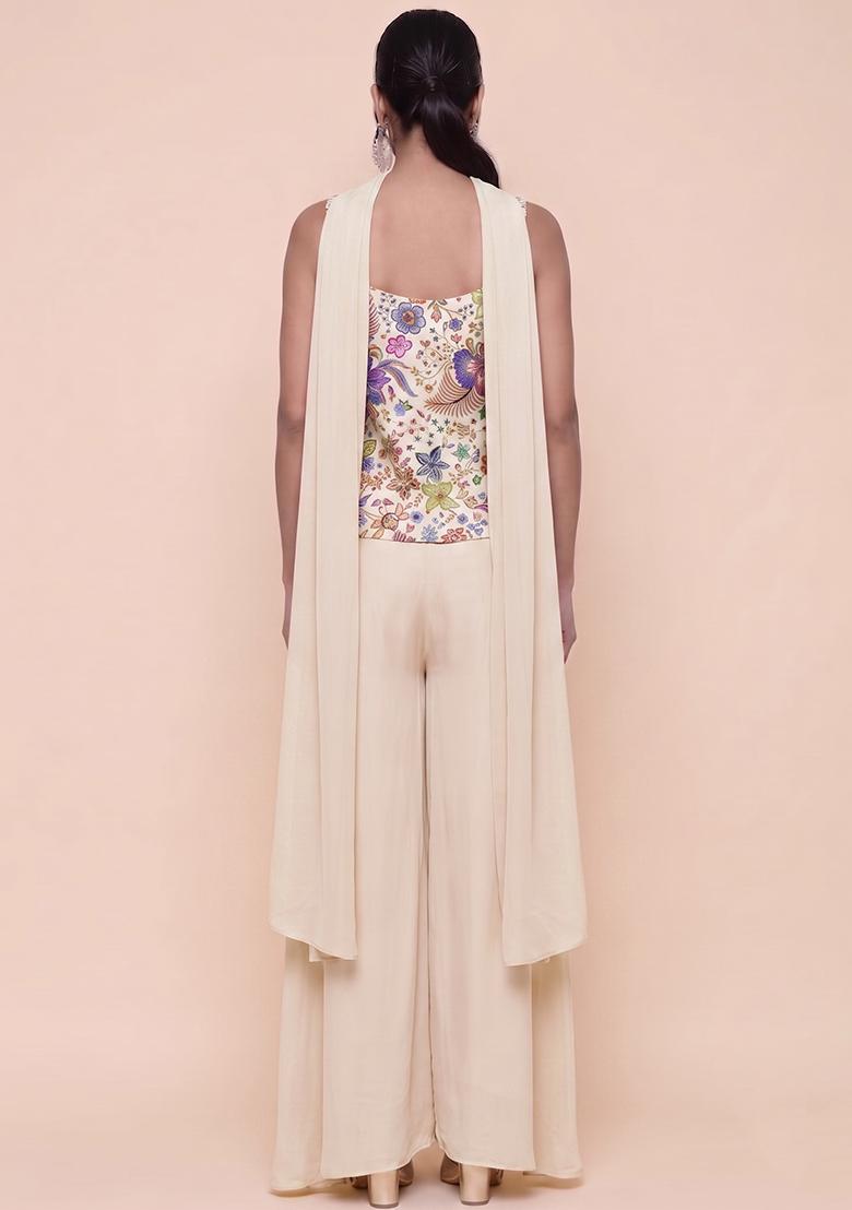 Off-White Printed Chinon Fusion Set - Indya