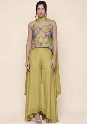 Golden Brown Printed Chinon Fusion Set