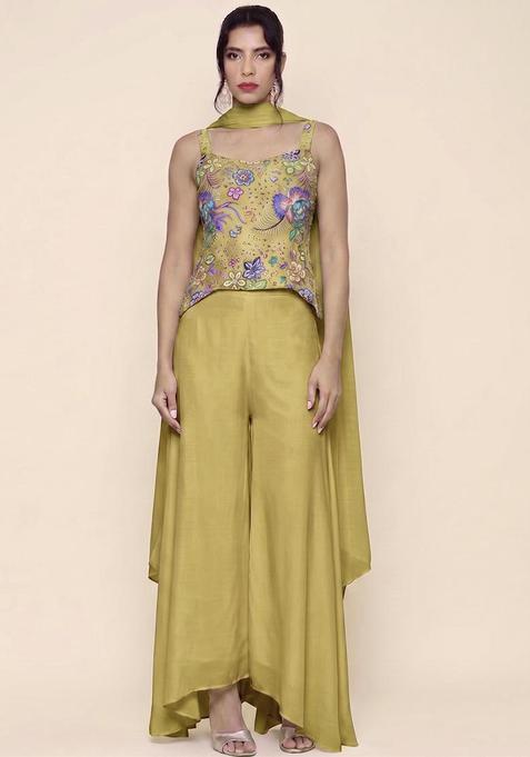 Golden Brown Printed Chinon Fusion Set