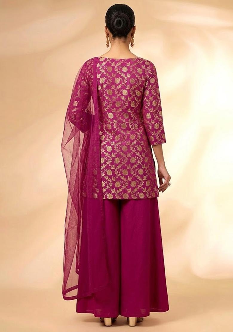 Magenta Brocade Sharara Set - Indya