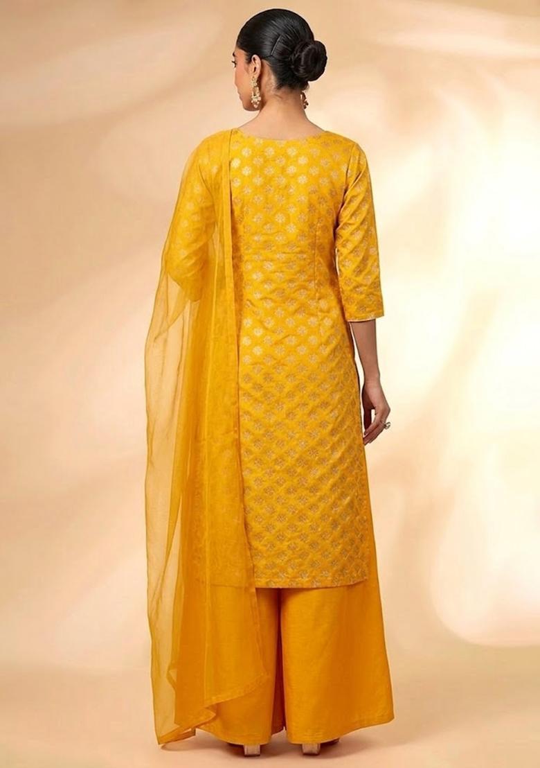 Yellow Zari Brocade Sharara Set - Indya
