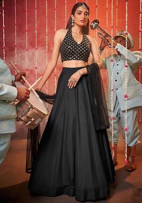 Jet Black Chanderi Lehenga Set