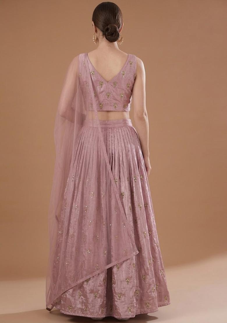 Dusty Mauve Pink Embroidered Silk Blend Lehenga Set - Indya