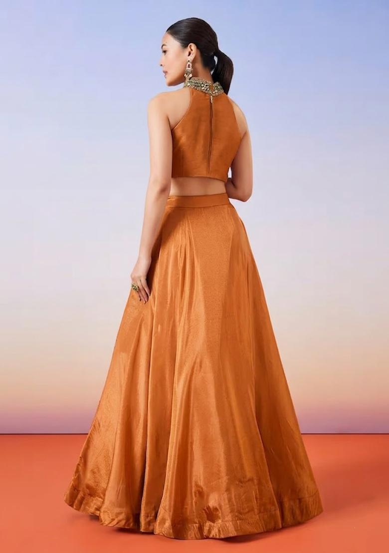 Burnt Orange Handwork Lehenga Set - Indya