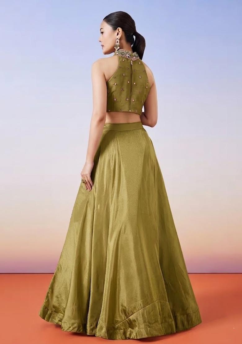 Olive Green Handwork Lehenga Set - Indya