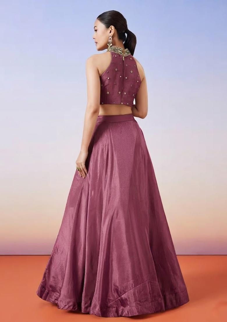 Deep Plum Handwork Lehenga Set - Indya