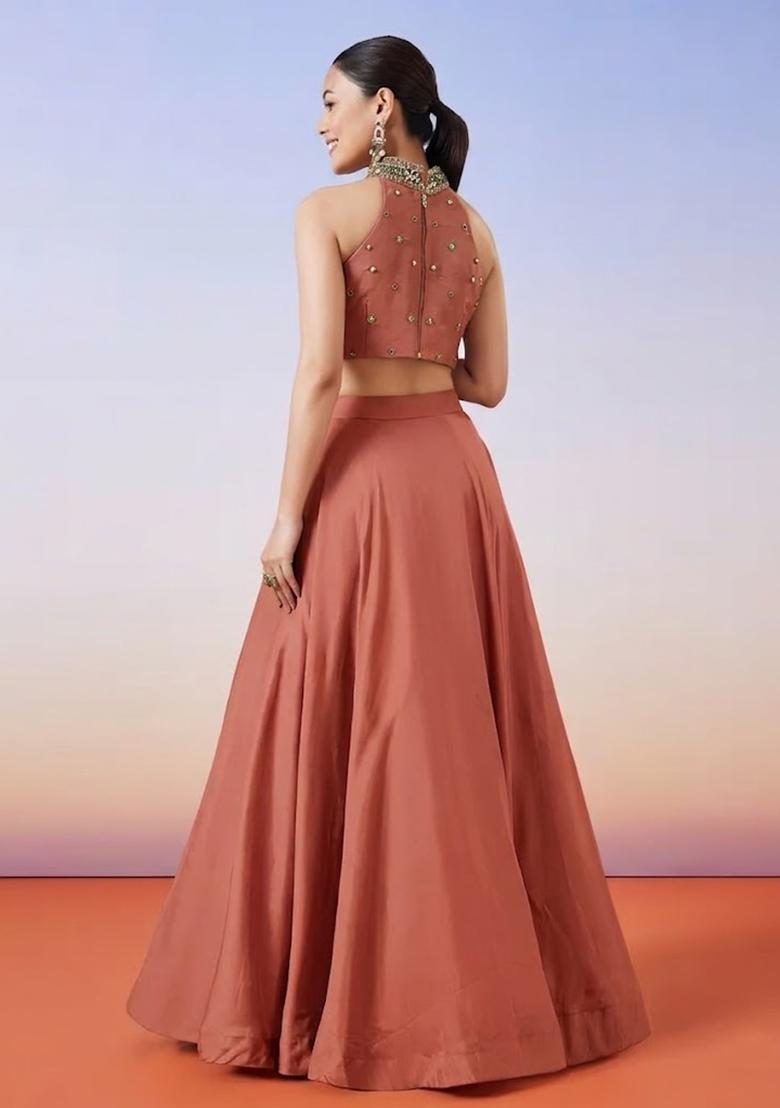 Rust Handwork Lehenga Set - Indya