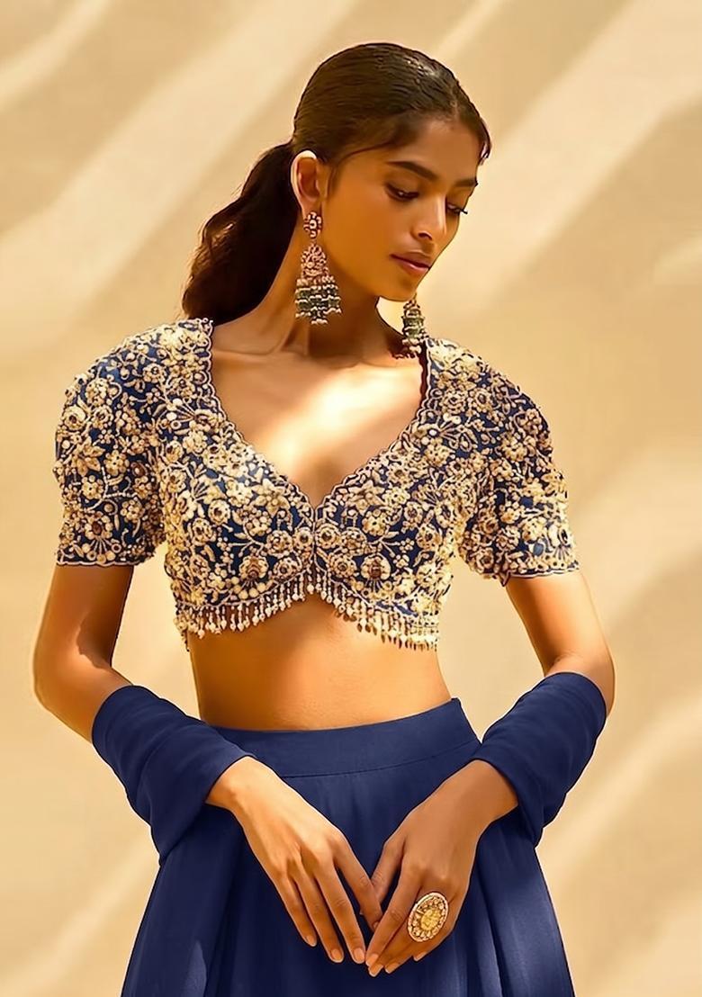 Royal Blue Handwork Lehenga Set - Indya