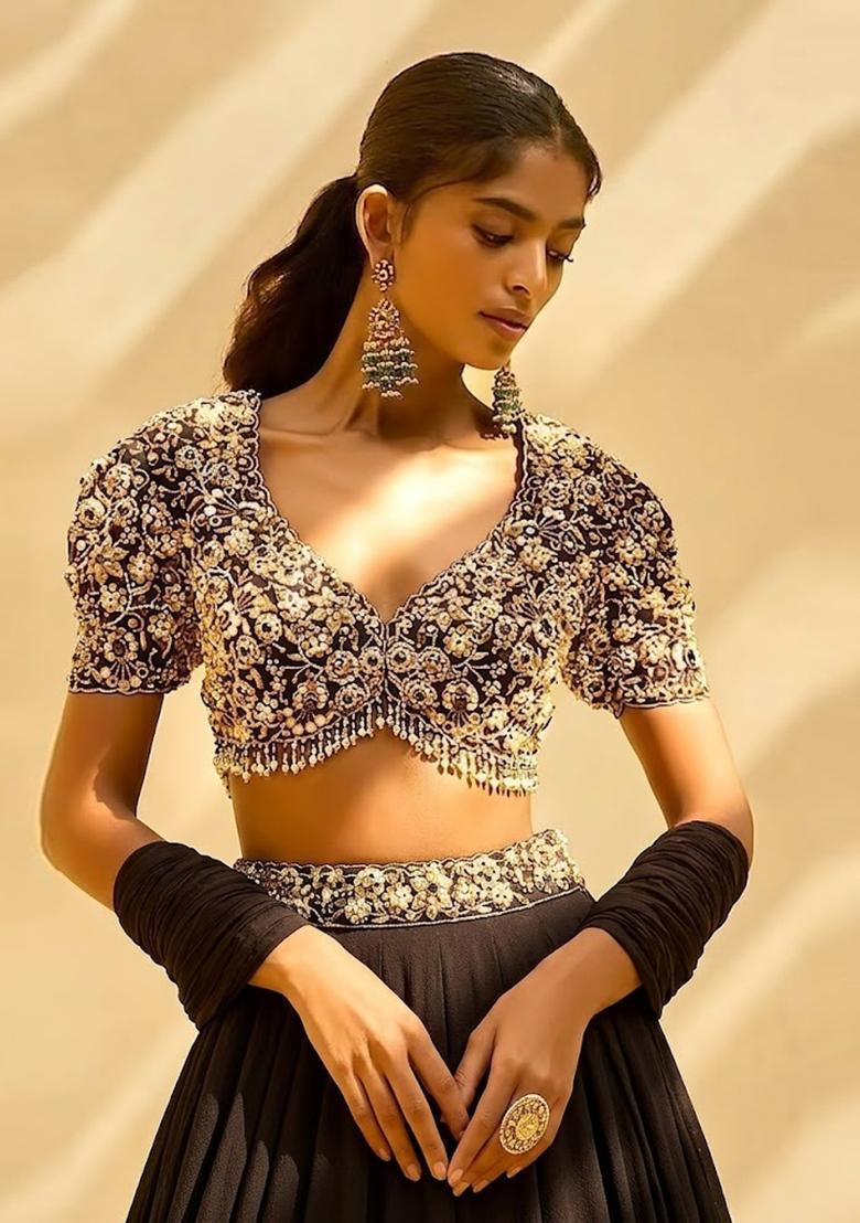 Chocolate Brown Handwork Lehenga Set - Indya