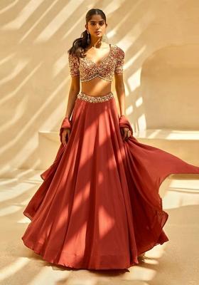 Rust Handwork Lehenga Set
