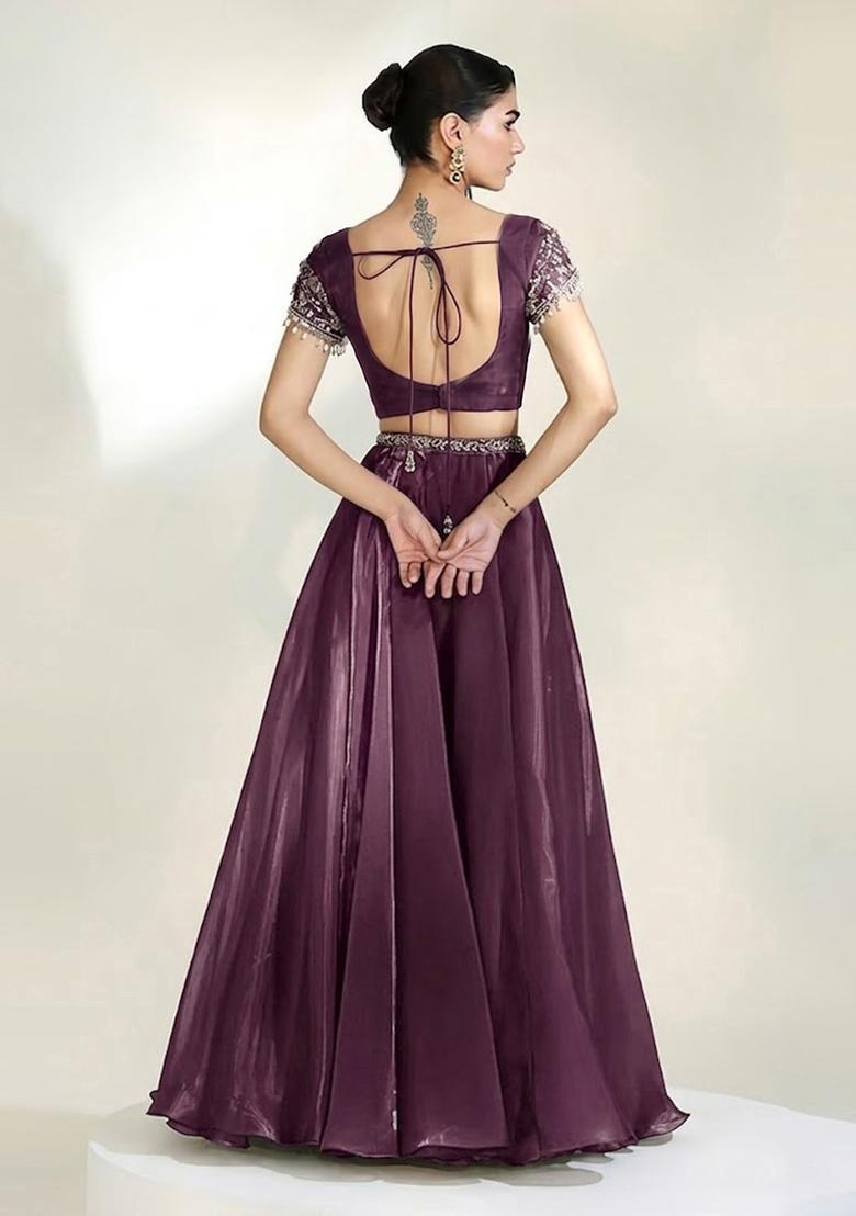 Deep Plum Handwork Lehenga Set - Indya