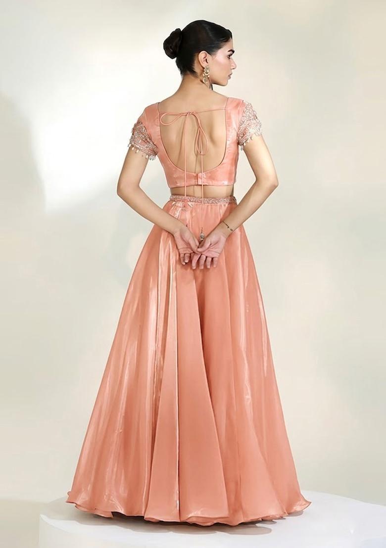 Peach Handwork Lehenga Set - Indya