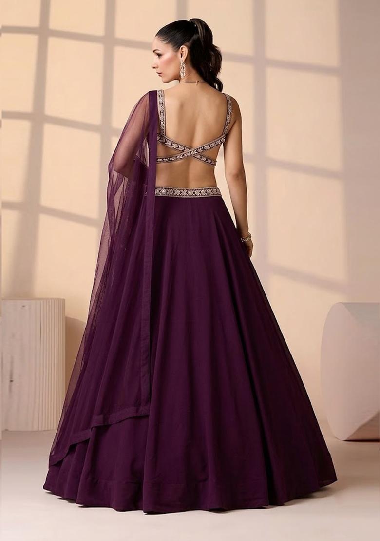 Royal Purple Handwork Lehenga Set - Indya