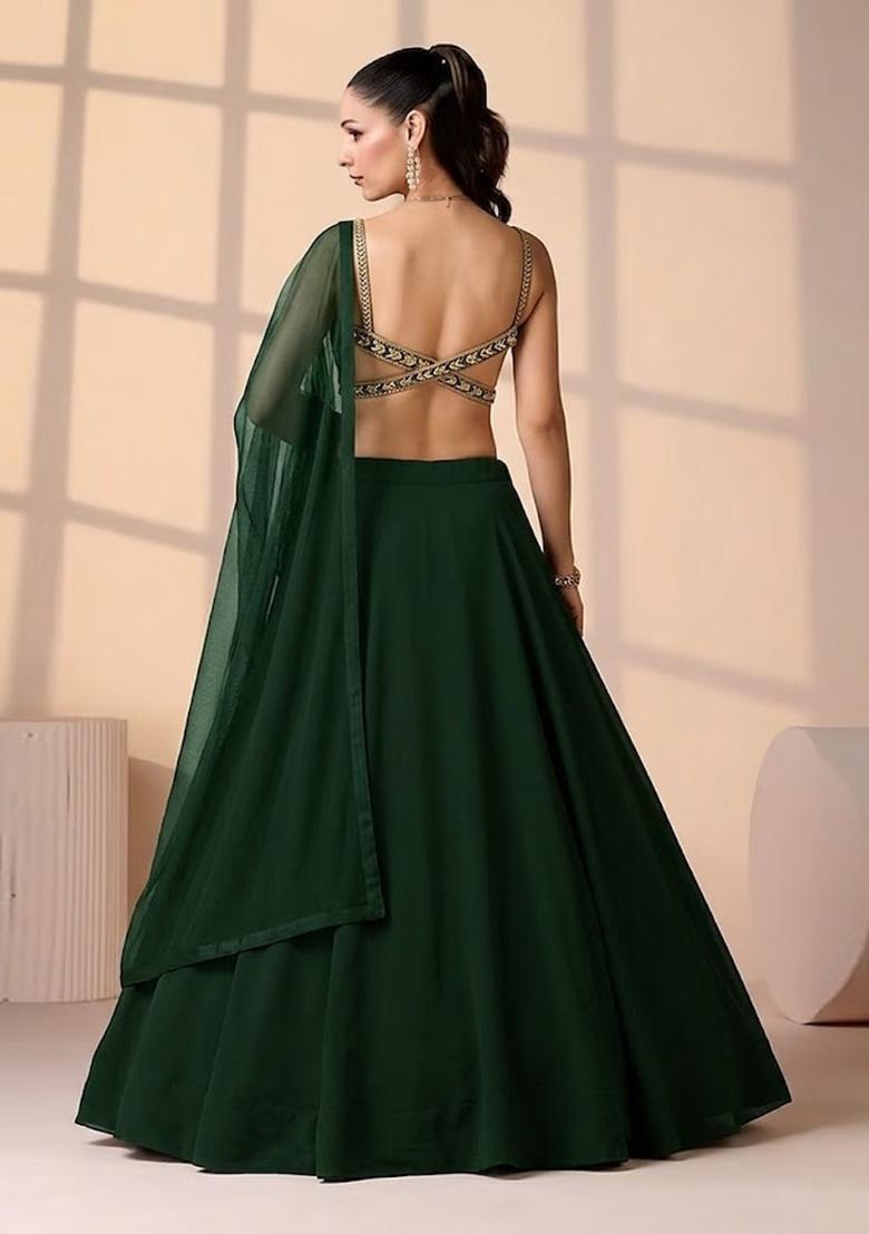 Forest Green Handwork Lehenga Set - Indya