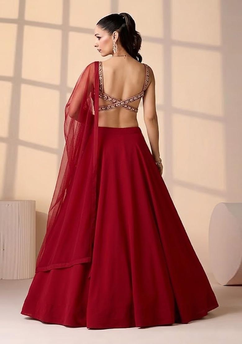 Crimson Red Handwork Lehenga Set - Indya