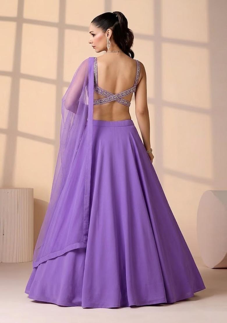 Lavender Purple Handwork Lehenga Set - Indya