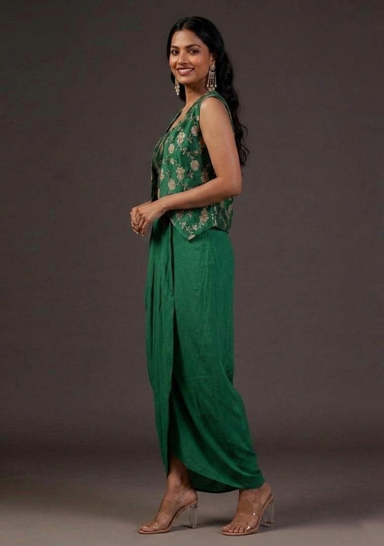 Green Silk Blend Fusion Set - Indya