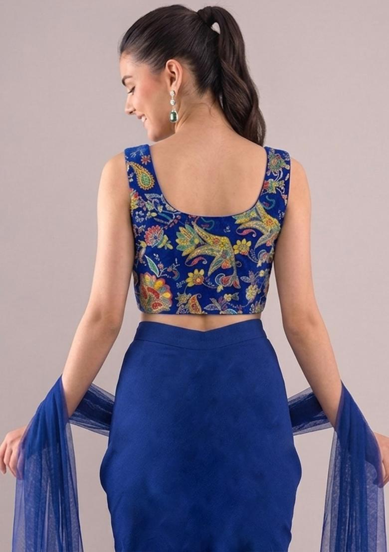 Blue Printed Crepe Fusion Set - Indya