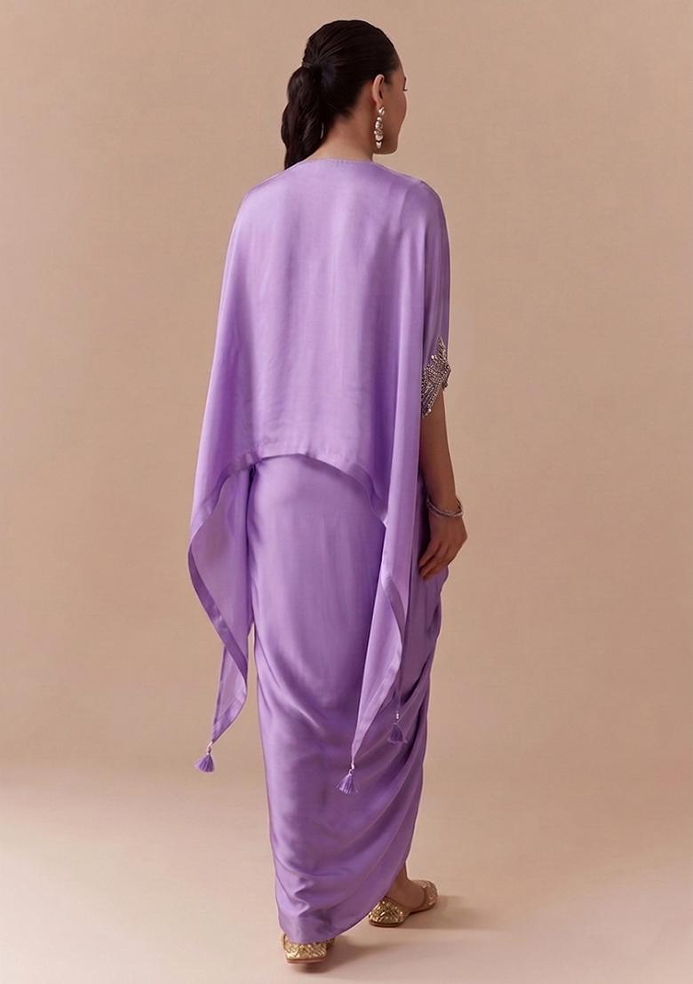 Lavender Purple Embroidered Handwork Fusion Set - Indya