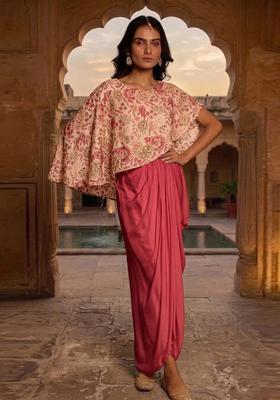 Dusty Pink Printed Chinon Fusion Set