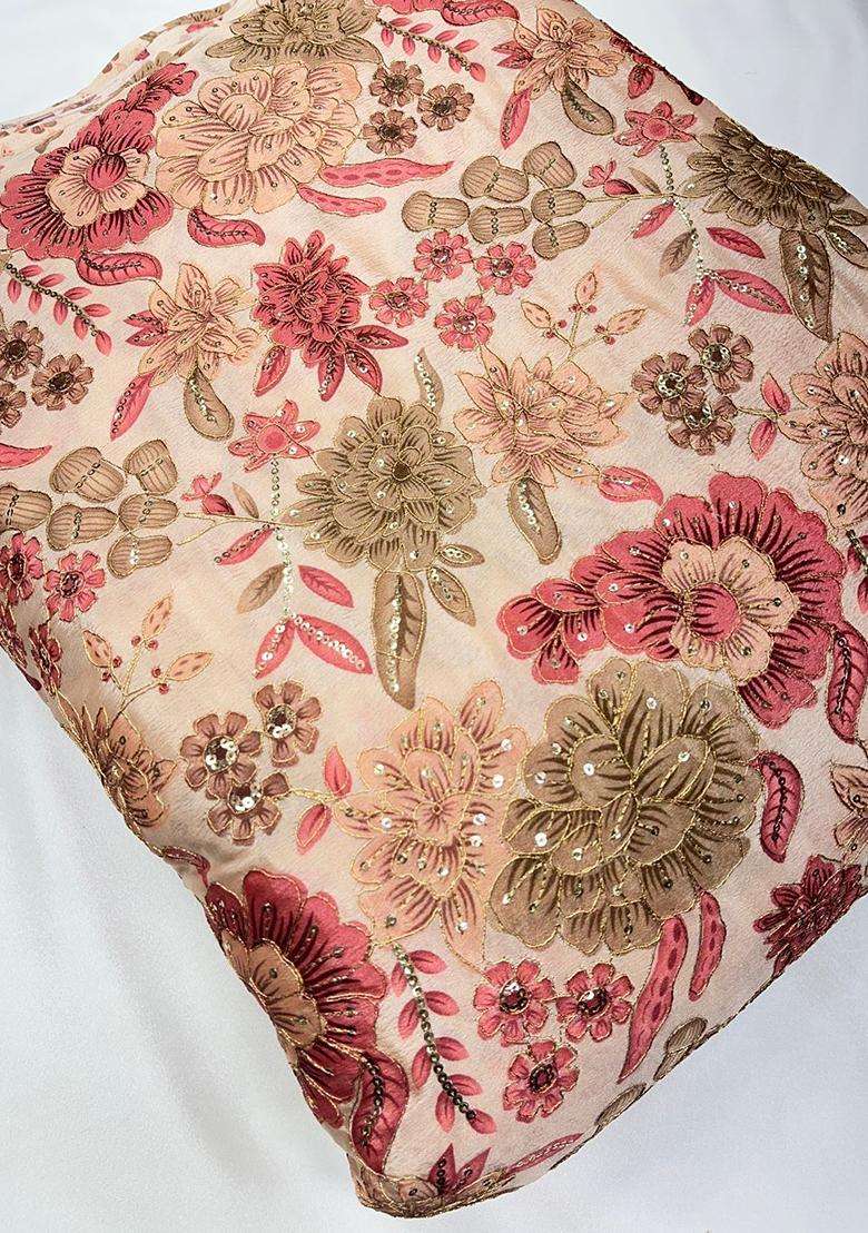 Dusty Pink Printed Chinon Fusion Set - Indya