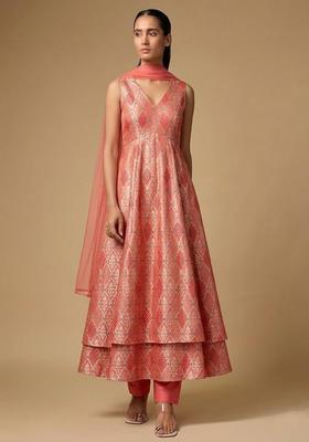 Pink Silk Blend Anarkali Set