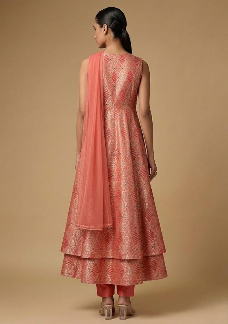 Pink Silk Blend Anarkali Set - Indya