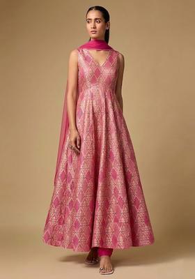 Pink Silk Blend Anarkali Set