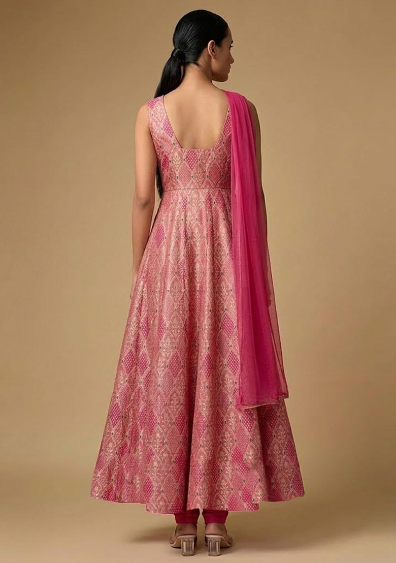Pink Silk Blend Anarkali Set - Indya