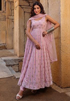 Pink Embroidered Silk Blend Anarkali Set