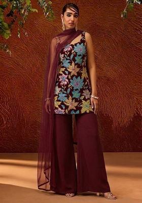 Purple Printed Crepe Sharara Set